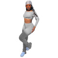 Top Quality Sexy Fashion Plain Sweat Suits Designer Stack Pants Neck Long Sleeve off Shoulder Two Piece Set